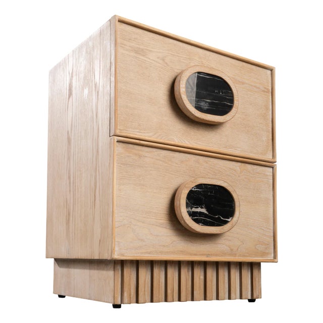 Lulu Light Oak Nightstand with Black Handle For Sale