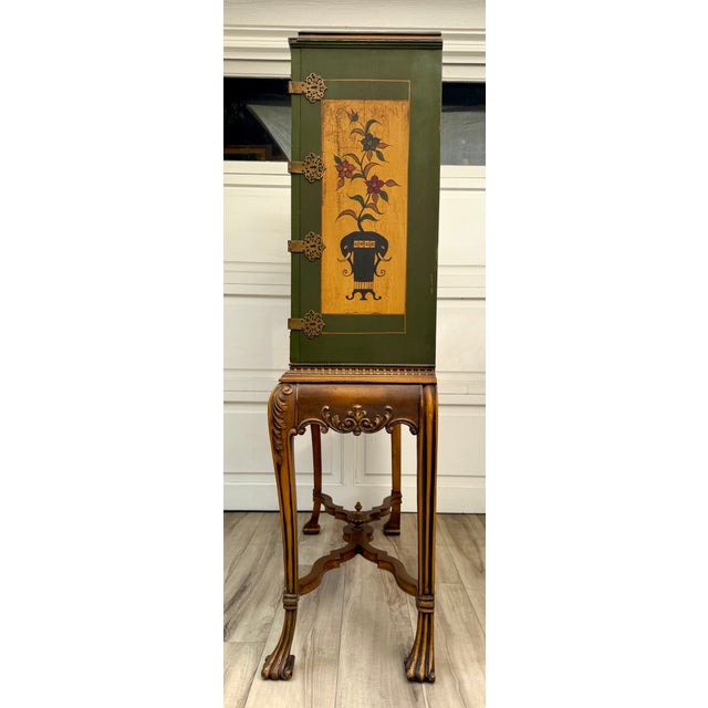 Mid-Century Chinoiserie Scenic Two-Door Cabinet With Ornate Brass Hardware For Sale - Image 13 of 18
