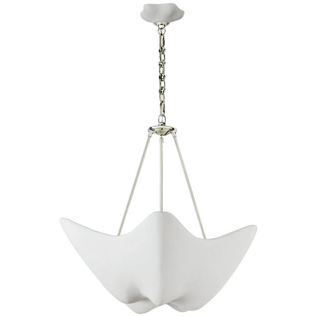 AERIN for Visual Comfort Signature Cosima Medium Chandelier in Polished Nickel with Plaster White Shade For Sale