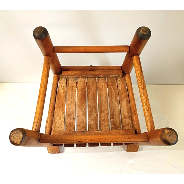Vintage Handmade Child’s Wood Armchair, Rustic Slat Seat Kids Accent Chair, Primitive English Cottage Nursery Fireplace Mantel Decor Piece For Sale - Image 10 of 13