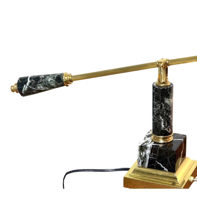 Mid-Century Modern Vintage Brass and Marble Counter-Balance Desk Lamp For Sale - Image 3 of 13