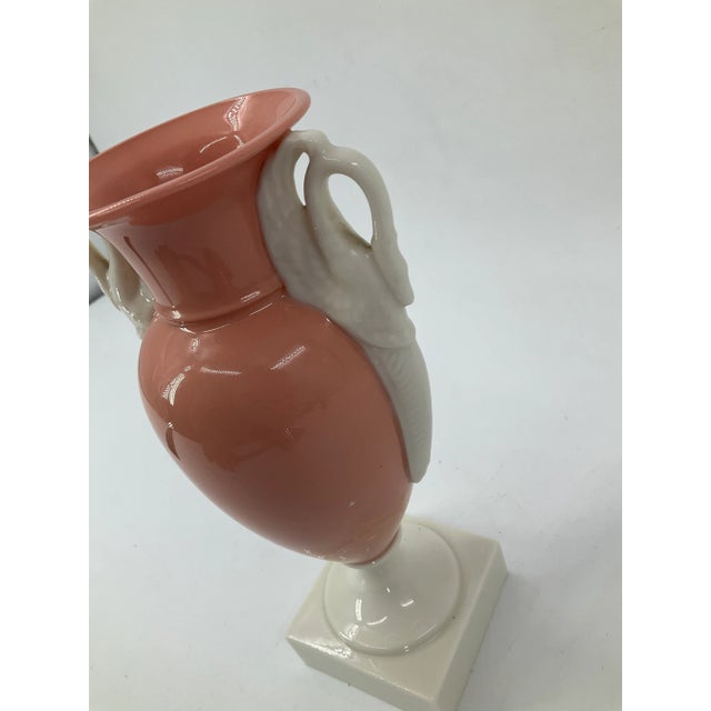 Vintage Lenox CLASSIC CORAL 8” Empire Vase with Swan Handles ~ Pair Offering a footed coral Empire vase by Lenox, c....