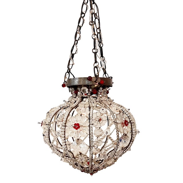 This lovely little hanging light was made in Italy in the 1950s. Decorated with clear and red glass beads and a matching...