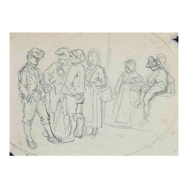 Figures, Original Pen Drawing, Early 20 Century For Sale