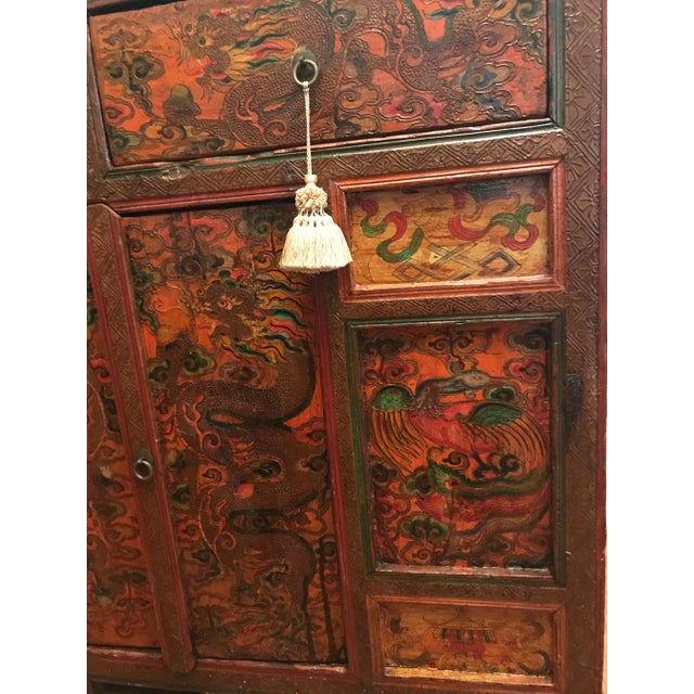 1940s Tibetan Painted Cabinet 1940s Vintage For Sale - Image 5 of 13