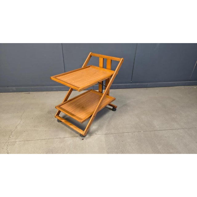 Wood Vintage Italian Foldable Wooden Serving Cart, 1980s For Sale - Image 7 of 18