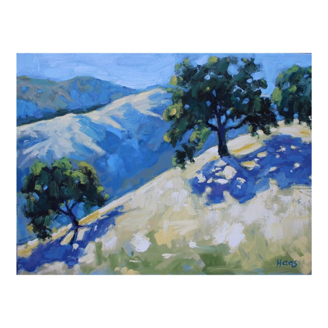 Contemporary Oil Painting, Golden Hills & Oaks Landscape by L Haas For Sale