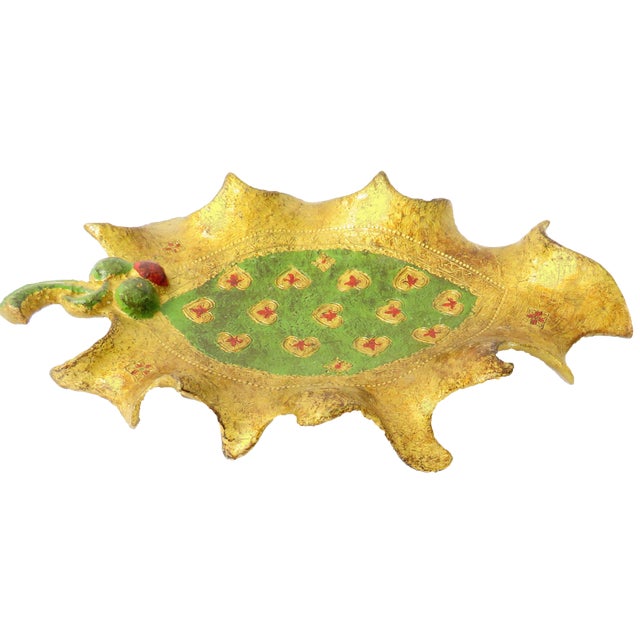 Lovely Italian decorative tray with strong sculptural appeal. Fabricated in the shape of a fluttering leaf, it features an...