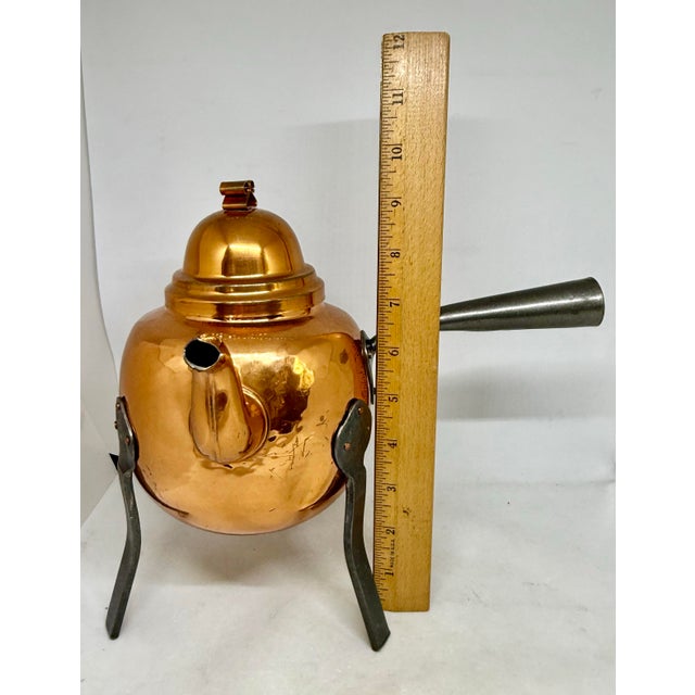 Early 20th Century Swedish Copper Teapot Hand-Forged Hammered Finish Tin Lining Three Iron Legs For Sale - Image 9 of 12