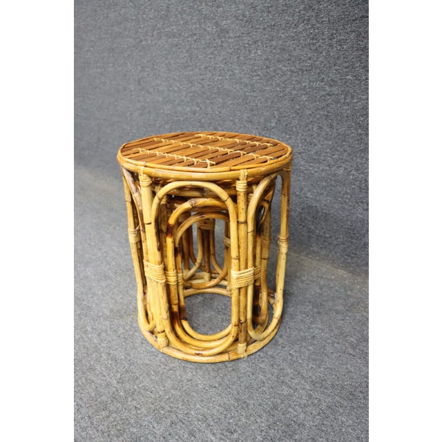 Mid Century Burnt Bamboo Nesting Tables For Sale - Image 4 of 7