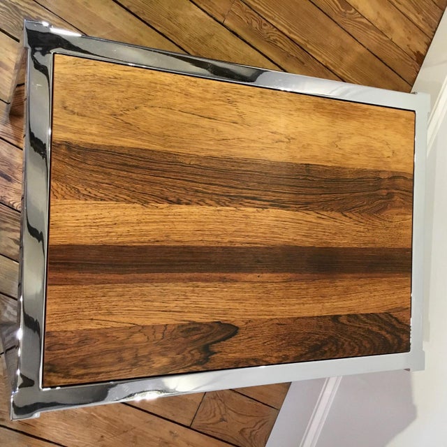 Chrome 1970s Modernist Chrome + Rosewood End Table For Sale - Image 8 of 12