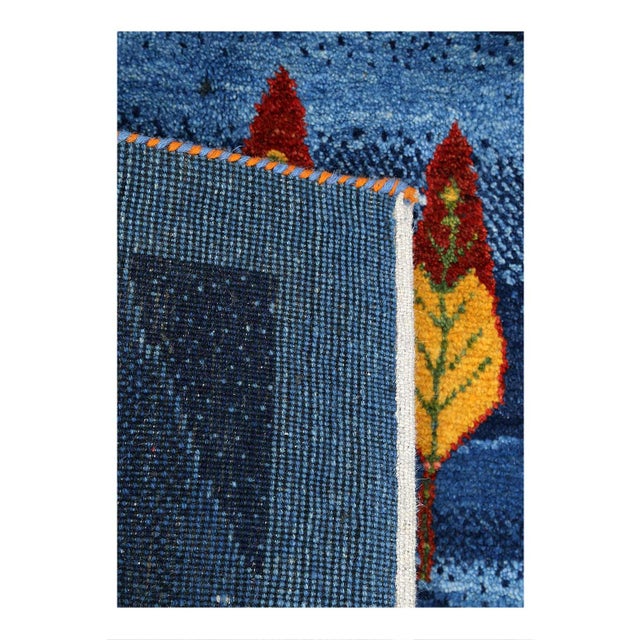 Traditional Pasargad DC Blue Color Fine Hand Knotted Gabbeh Rug For Sale - Image 3 of 4