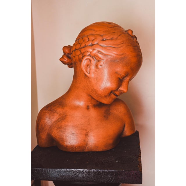 1950s Vintage Italian Terracotta Bust of LIttle Girl with Braided Hair, 1950s For Sale - Image 5 of 5