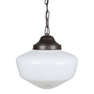 Vintage Schoolhouse Milk Glass Pendant Light For Sale