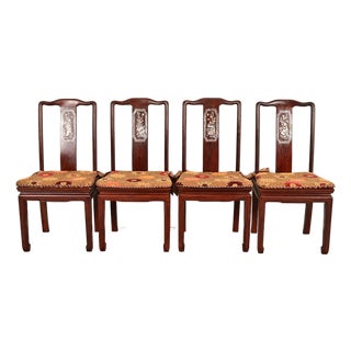 Antique Chinese Carved Rosewood Dining Chairs With Mother of Pearl Inlay, Circa 1890s For Sale