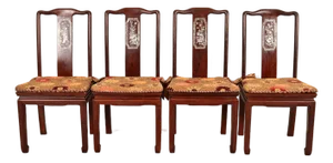 Antique Chinese Carved Rosewood Dining Chairs With Mother of Pearl Inlay, Circa 1890s