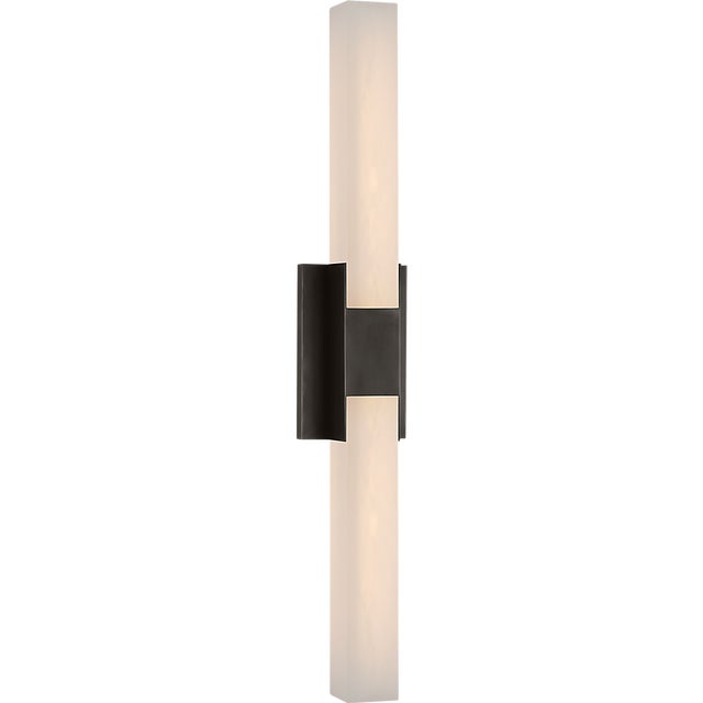 Kelly Wearstler for Visual Comfort Signature Covet 28" Double Bath Light in Bronze with Alabaster For Sale