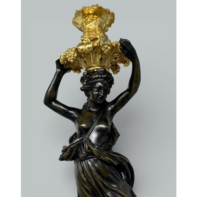Metal Antique Pair French Bronze Ormolu Candlesticks Albert-Ernest Carrier-Belleuse For Sale - Image 7 of 13