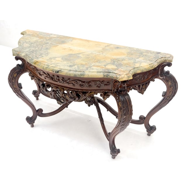 Regency Revival Heavily Fine Carved Stretcher Base Marble Top Console Table MINT For Sale - Image 16 of 18