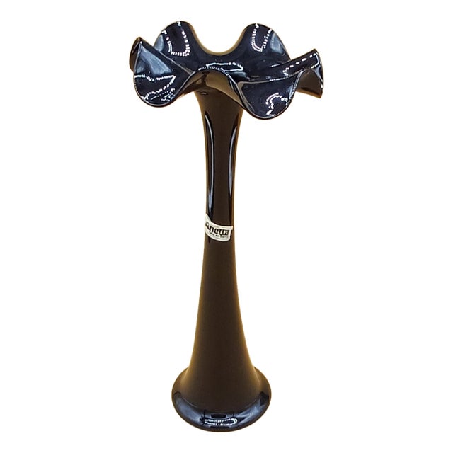 Victorian Black Glass Vase, 1970s For Sale