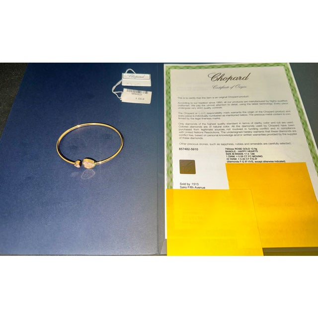 Late 20th Century Authentic Chopard Happy Hearts 0.45ct Diamond Open Bangle Bracelet in 18k Rose Gold For Sale - Image 18 of 18