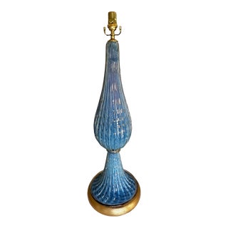 Large Barbini Murano Blue Glass Bubbles Ribbed Table Lamp For Sale