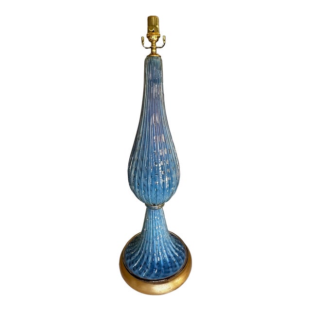 Large Barbini Murano Blue Glass Bubbles Ribbed Table Lamp | Chairish