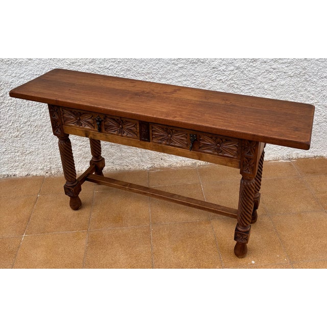Brown Spanish Castilian Console with Drawers and Turned Legs, 1890s For Sale - Image 8 of 15