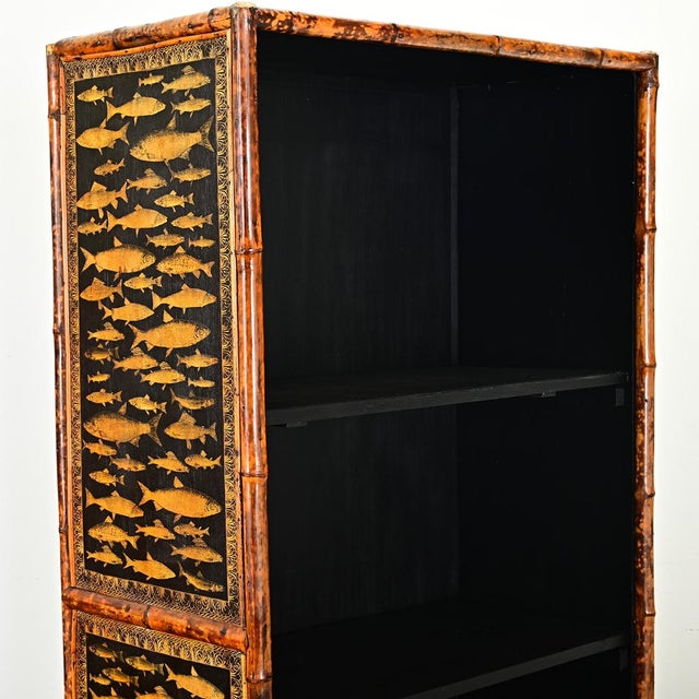 French 19th Century Bamboo & Decoupage Bookcase | Chairish