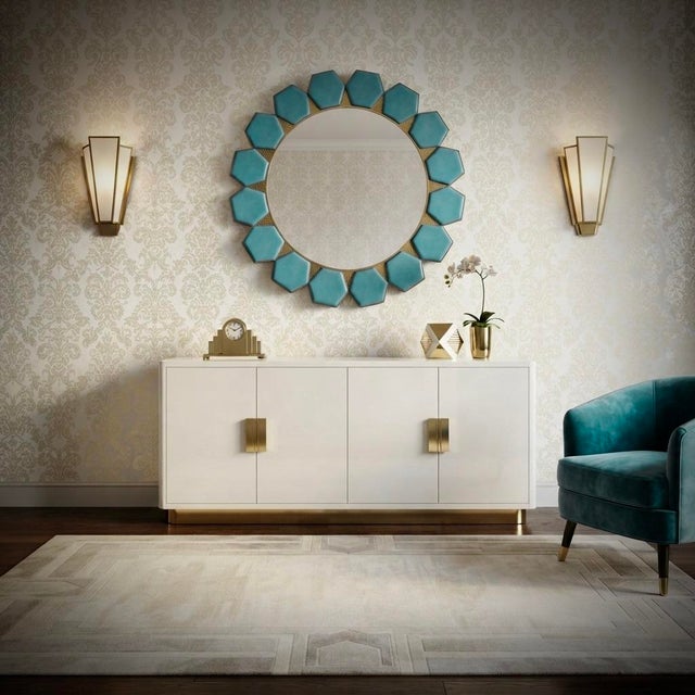 A stunning Murano glass mirror in flaming blue. A mirror that will adorn your home, both for its design and its vibrant...