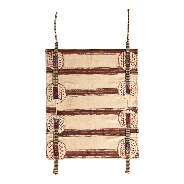 Mid-Century Vintage Striped Kilim Beige Brown Bag Rug For Sale