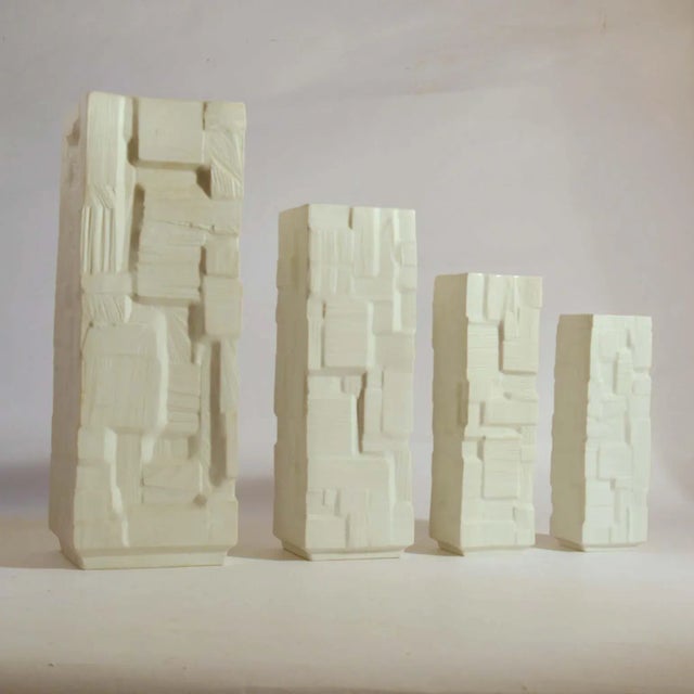White White Square Relief Vases, Set of 4 For Sale - Image 8 of 9