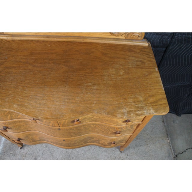 Antique Victorian Quartersawn Oak Serpentine Oxbow Dresser & Mirror Washstand For Sale - Image 10 of 12
