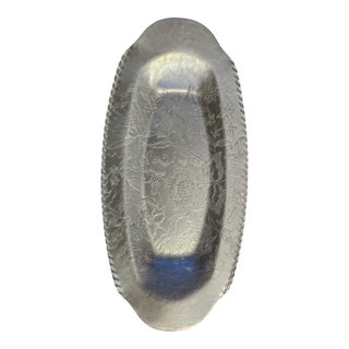 Vintage Mid Century Modern Hammered Aluminum Relish Tray With Floral Design For Sale