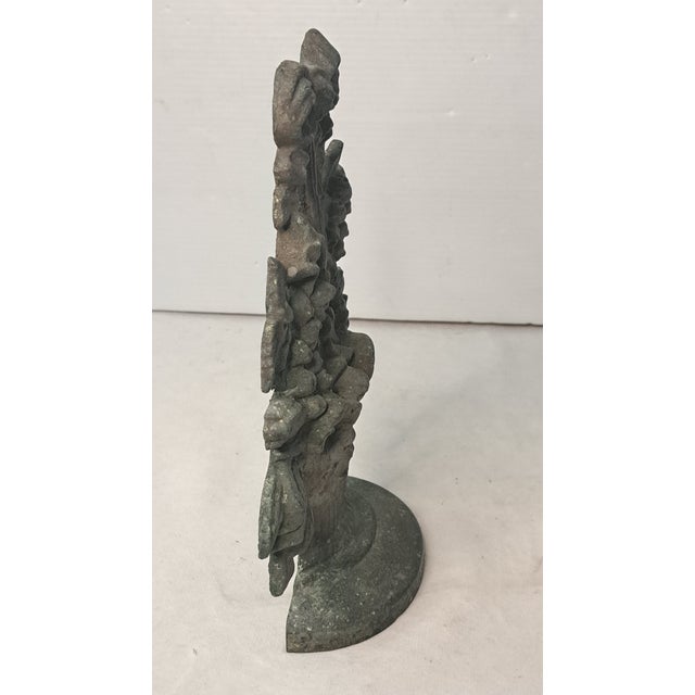 Early 20th Century Antique Solid Cast Brass Floral Basket Doorstop With Bow and Verdigris Patina For Sale - Image 5 of 11