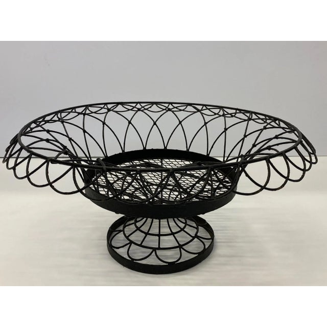 Metal Vintage French Large Woven Black Metal Basket Centerpiece For Sale - Image 7 of 7