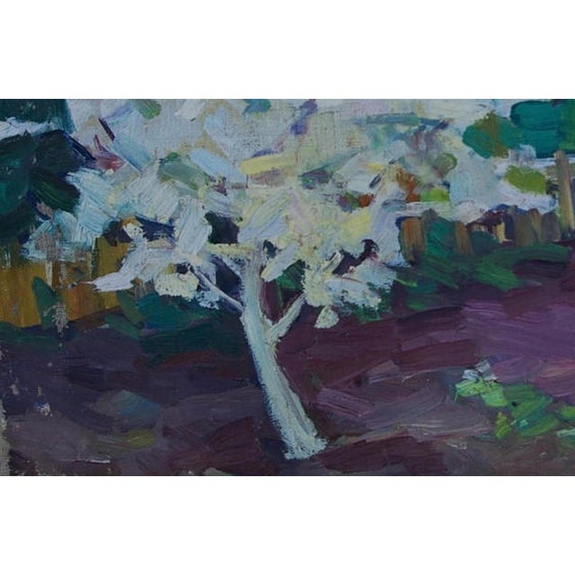 1960s Vintage Spring Oil Painting: Ukrainian Rural Landscape, Impressionism 40-60 For Sale - Image 5 of 6