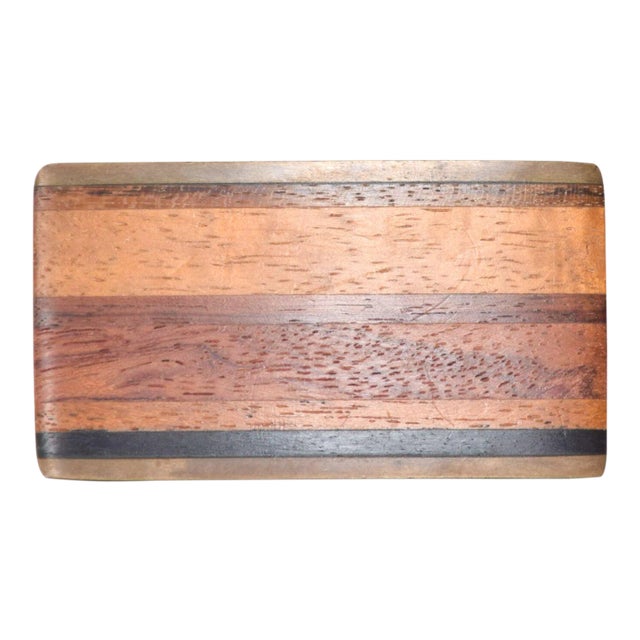 1970s Kenneth Reid New Mexico Brass and Wood Stripe Belt Buckle For Sale