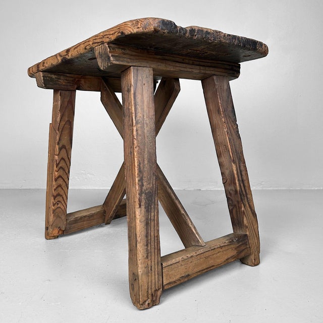 Vintage Japanese Wooden Stool, 1920s For Sale - Image 11 of 12