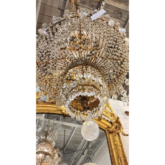 Mid 20th Century Continental Metal Rock Crystal Chandelier For Sale In Dallas - Image 6 of 6