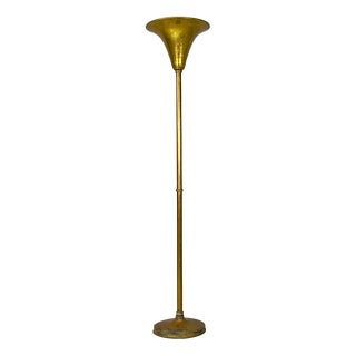 Mid-Century Modern Art Deco Italian Brass Floor Lamp, 1940s For Sale