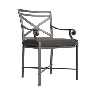 Brown Jordan Venetian Arm Chair, Textured Pewter frame with Fusion Charcoal fabric For Sale