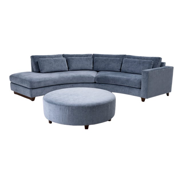 One-of-One Bespoke Curved 2 Piece Sectional + Ottoman + Custom Table For Sale