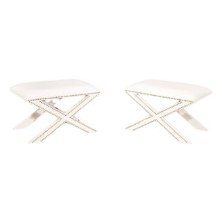 Mid 20th Century Pair X-Frame Footstools - 2 Pieces For Sale