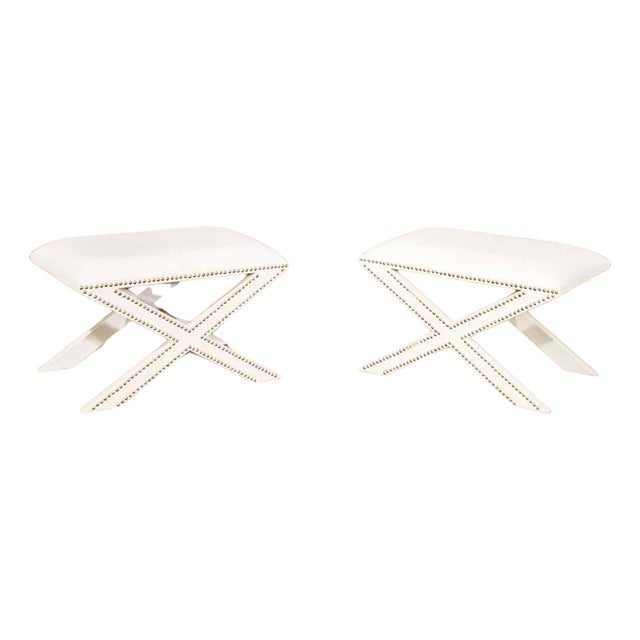 Mid 20th Century Pair X-Frame Footstools - 2 Pieces For Sale