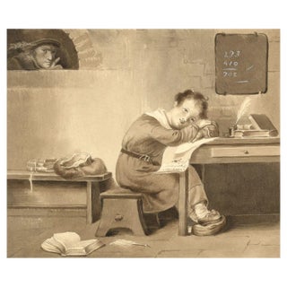 After Mary Heber, Dutch Schoolroom with Dreaming Boy, 1830s, Watercolour For Sale