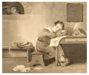 After Mary Heber, Dutch Schoolroom with Dreaming Boy, 1830s, Watercolour