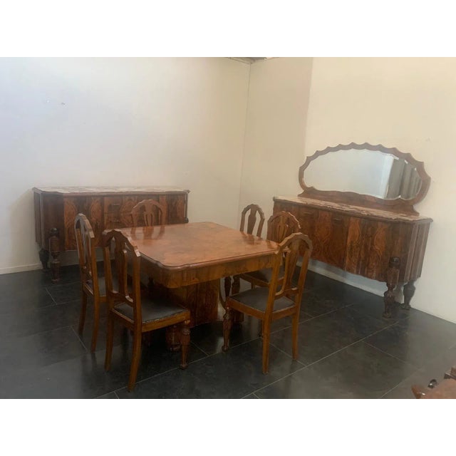Art Deco Rosewood & Marble Dining Room Set, 1930s, Set of 10 For Sale - Image 4 of 16