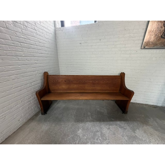Antique Solid Wood Church Pew – Curved End Panels & High Back – Architectural Bench For Sale - Image 9 of 12
