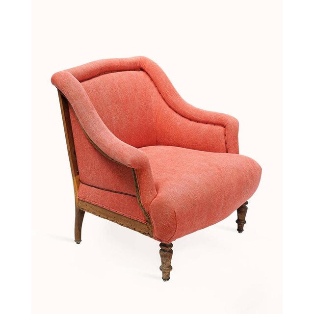 Napoleon III Brique Linen Salon Chair and Tufted Ottoman, Set of 2 For Sale - Image 3 of 16